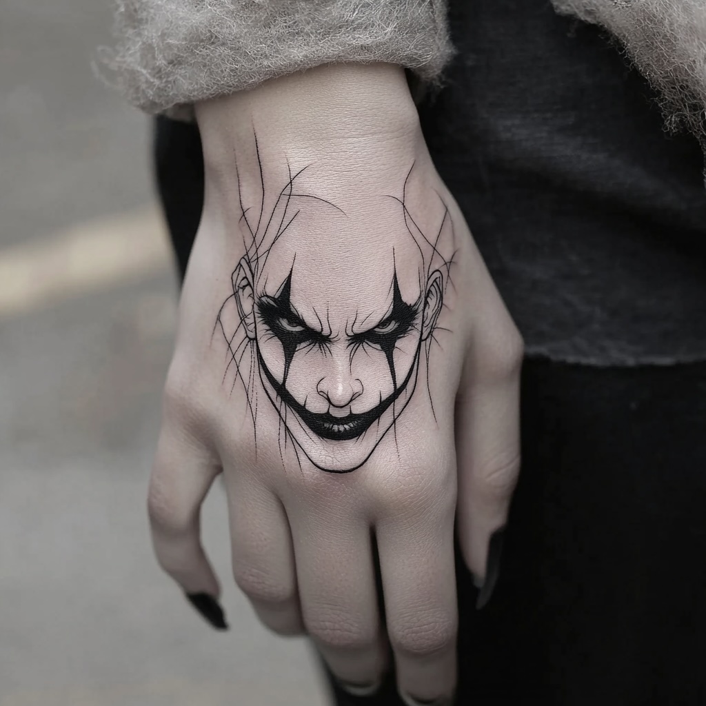 Fine Line Joker Hand Tattoo