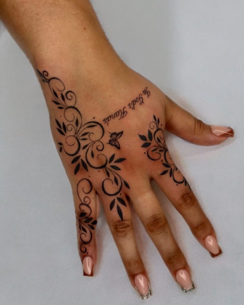 Floral Ornament Hand Tattoo