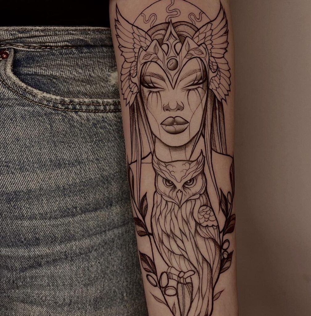 Goddess Athena Arm Tattoo