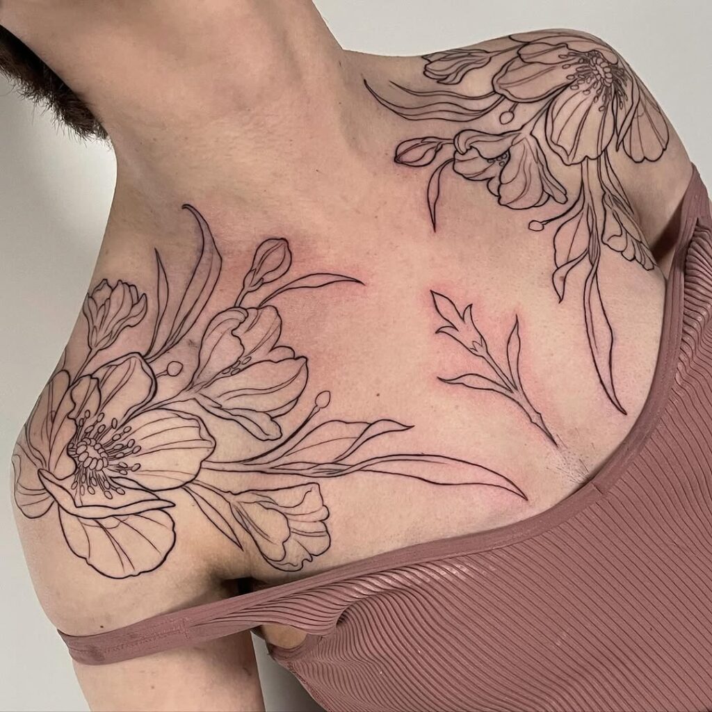 Gorgeous Floral Chest Tattoo