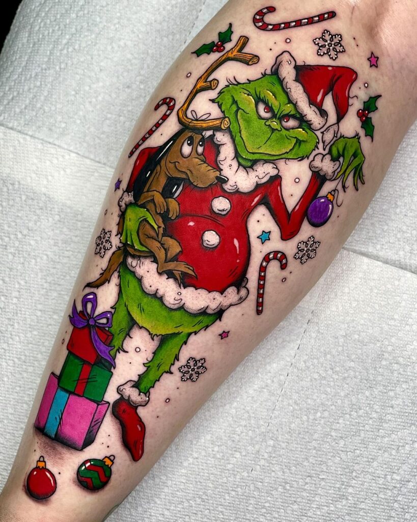 Grinch Calf Tattoo