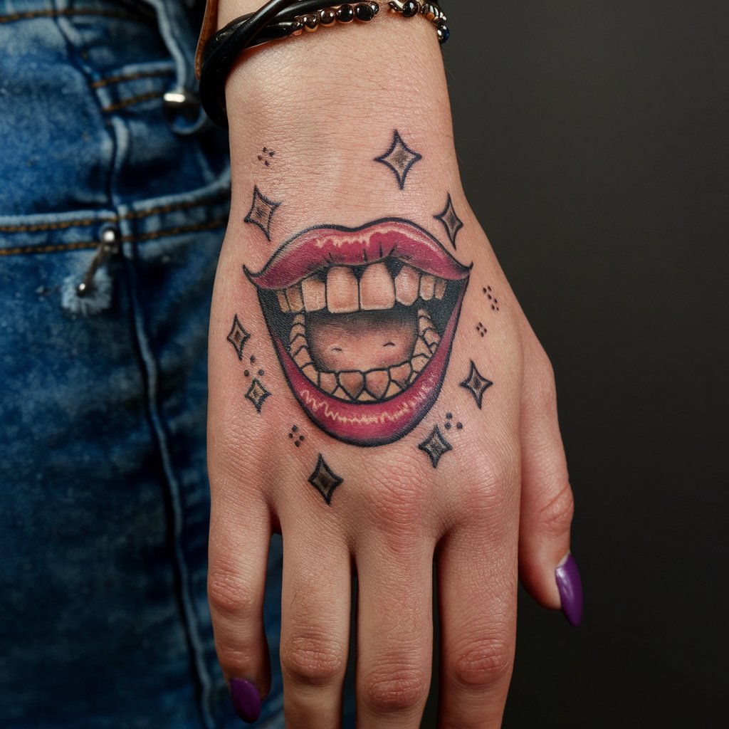 Joker Mouth Hand Tattoo