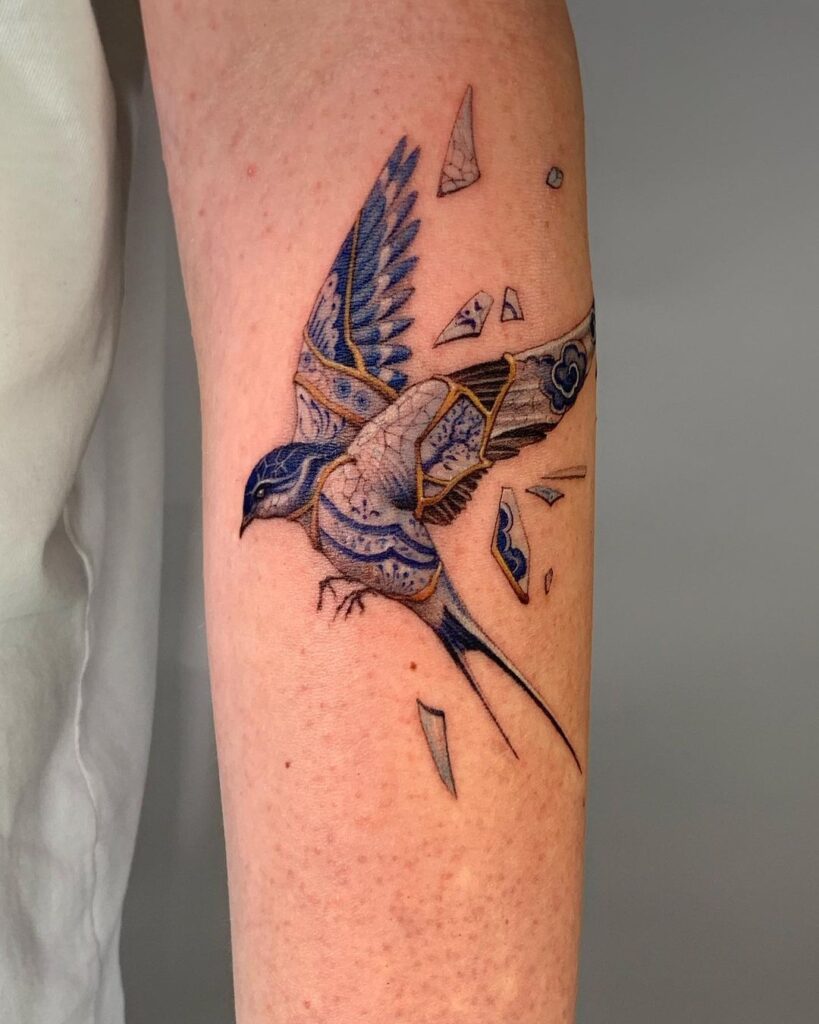 Kintsugi Swallow Bird Tattoo