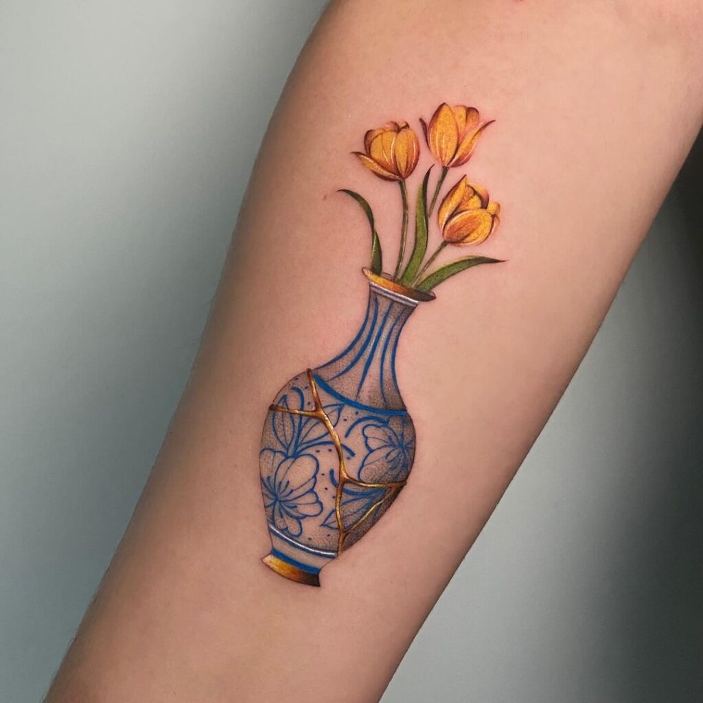 Kintsugi Vase With Flowers Tattoo