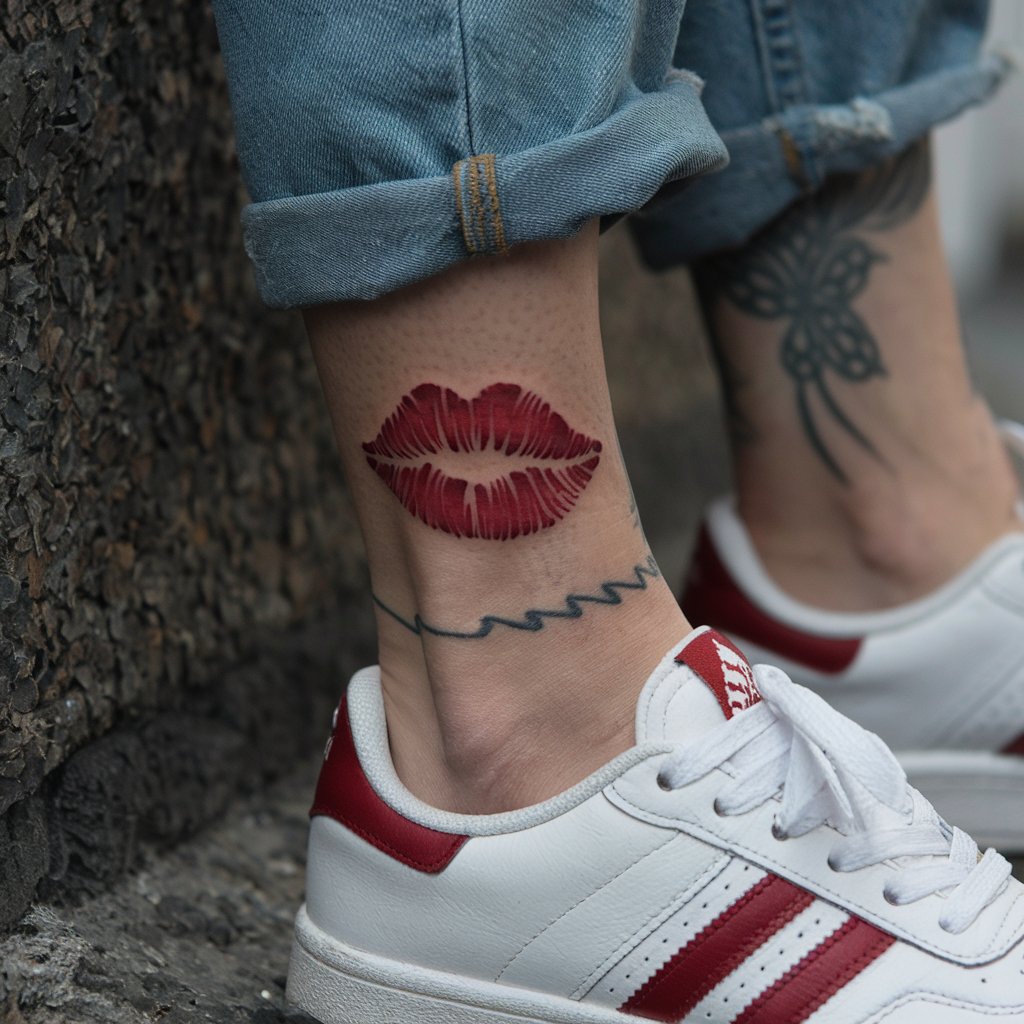 Kiss Mark Ankle Tattoo