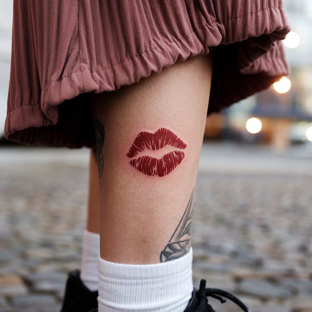 Kiss Mark Leg Tattoo