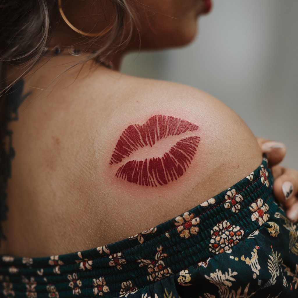 Kiss Mark Shoulder Tattoo