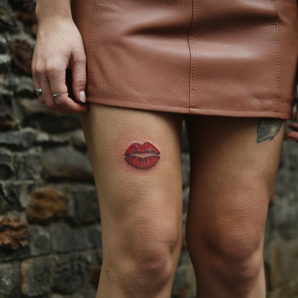 Kiss Mark Thigh Tattoo