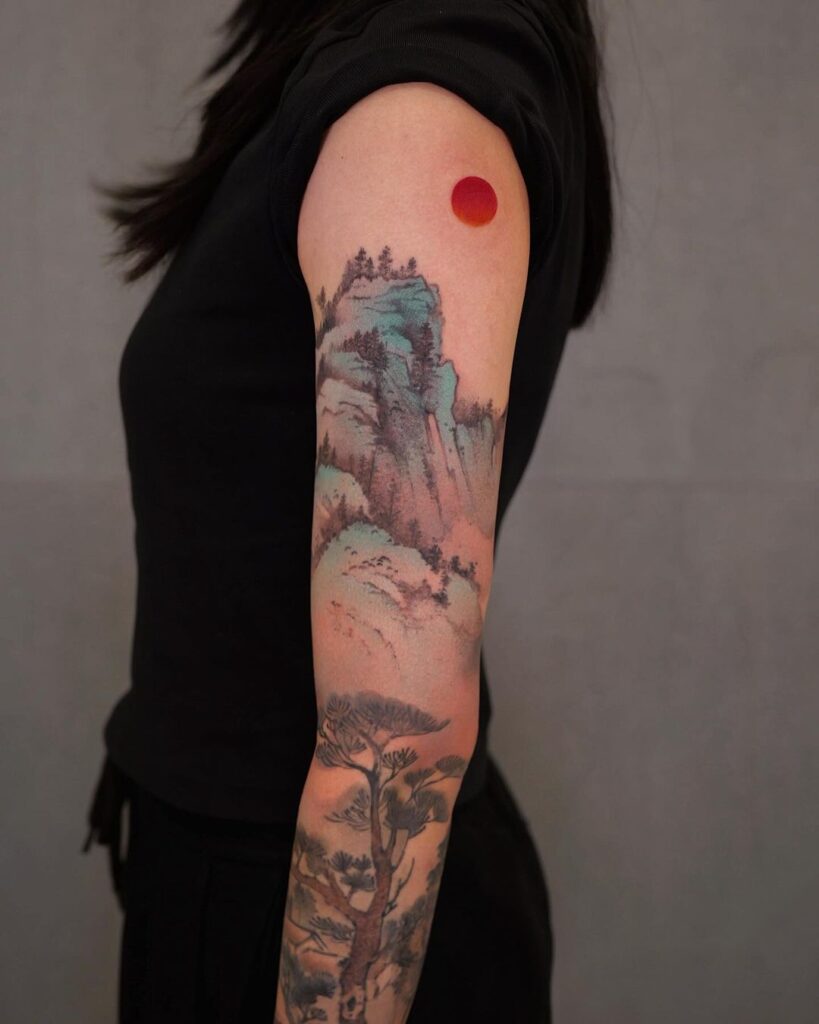 Landscape Full Arm Tattoo