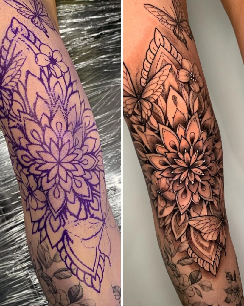 Mandala & Butterflies Tattoo Stencil