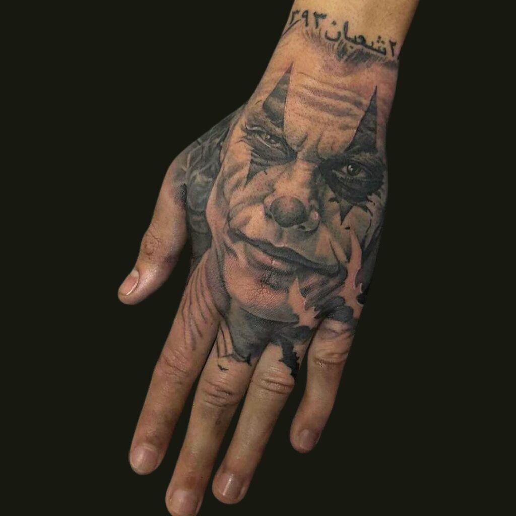 Micro Realism Joker Hand Tattoo