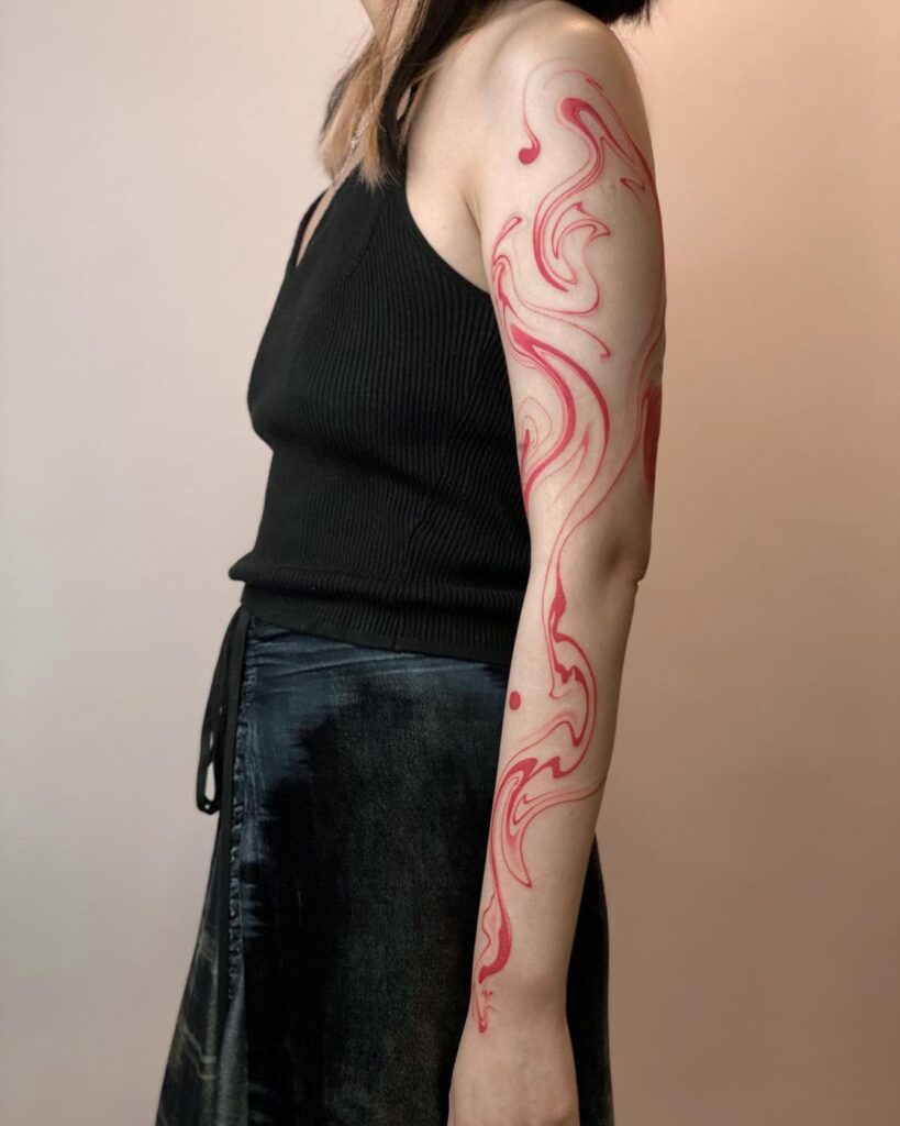 Red Abstract Full Arm Tattoo