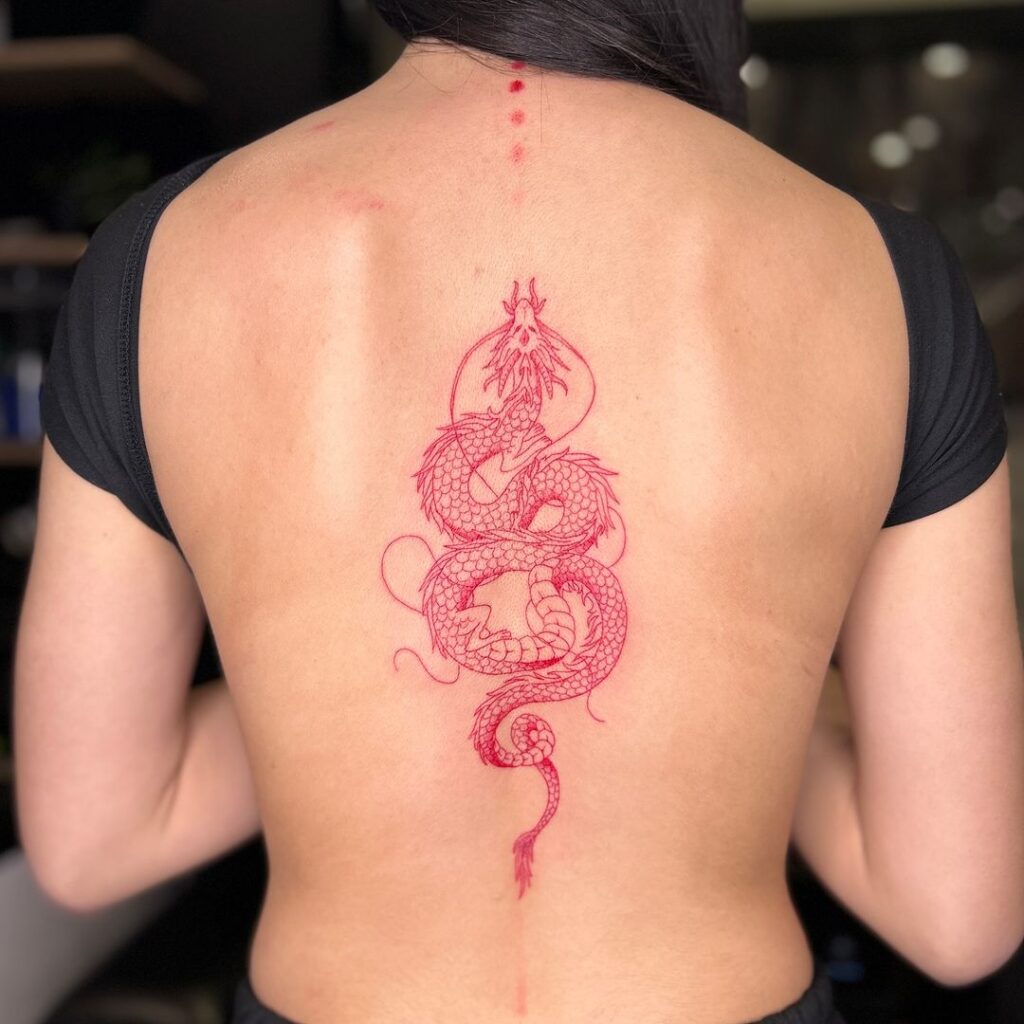 Red Dragon Back Tattoo