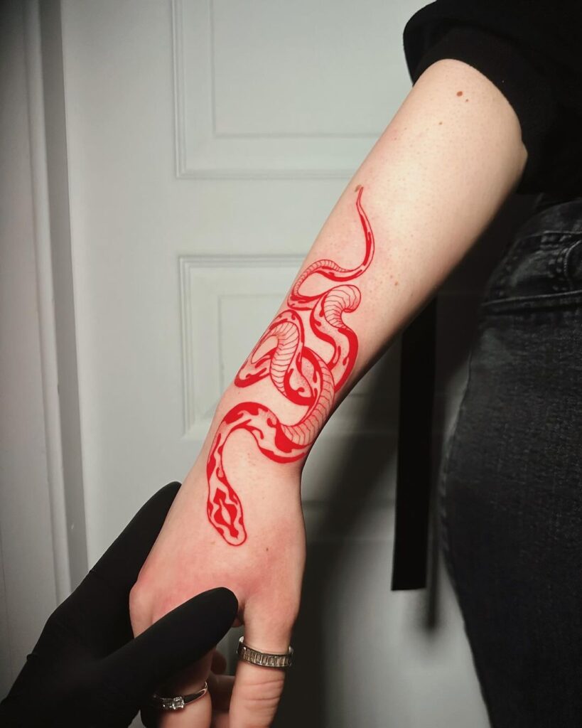 Red Snake Forearm Tattoo