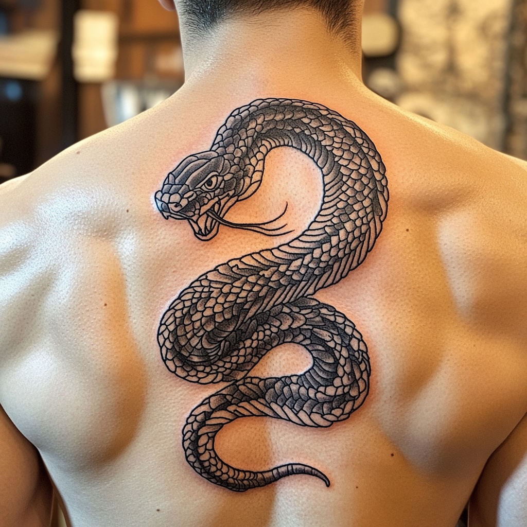 Snake Upper Back Tattoo