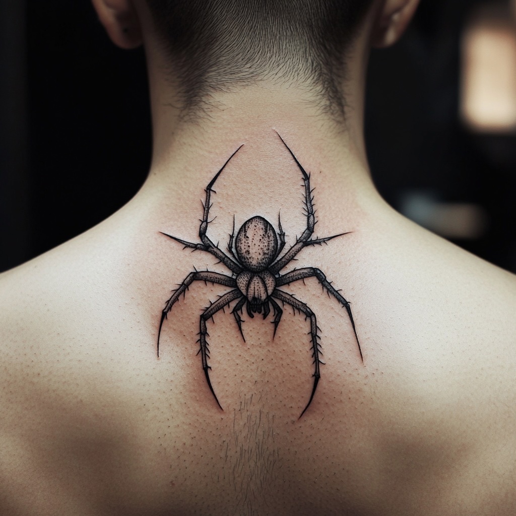 Spider Upper Back Tattoo