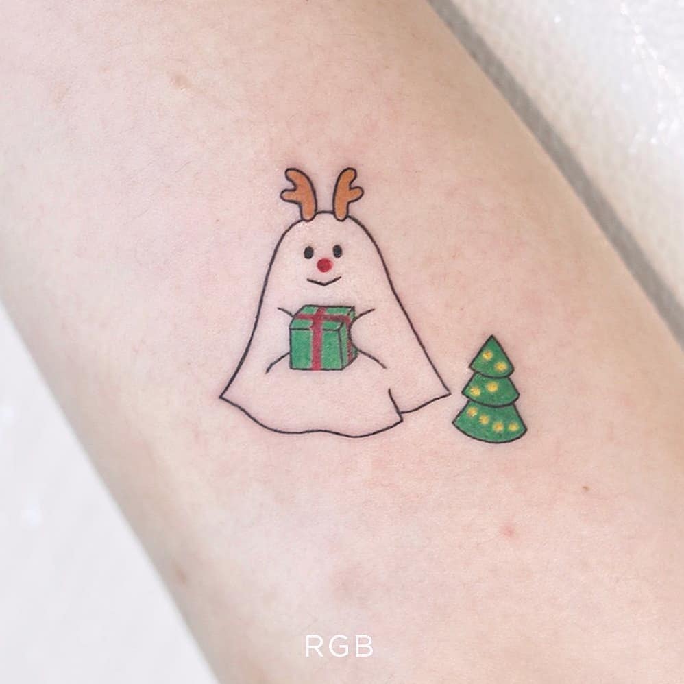 Tiny Christmas Ghost Tattoo