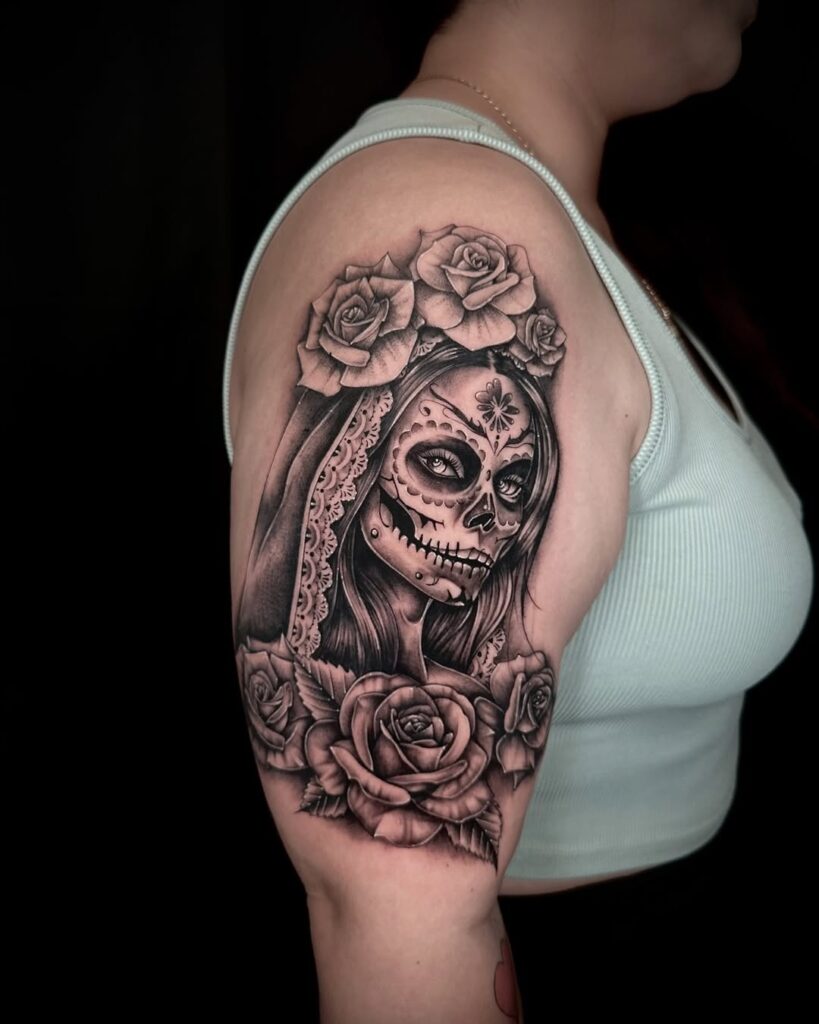 Upper Arm Catrina Tattoo