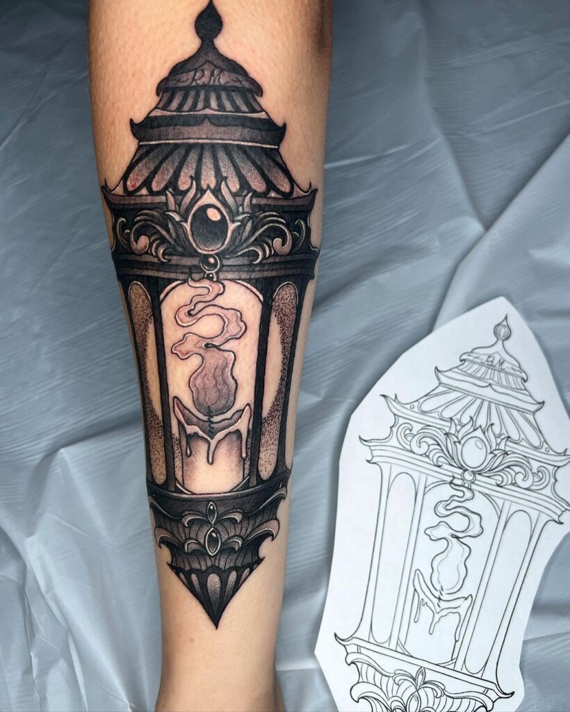 Vintage Lantern Tattoo