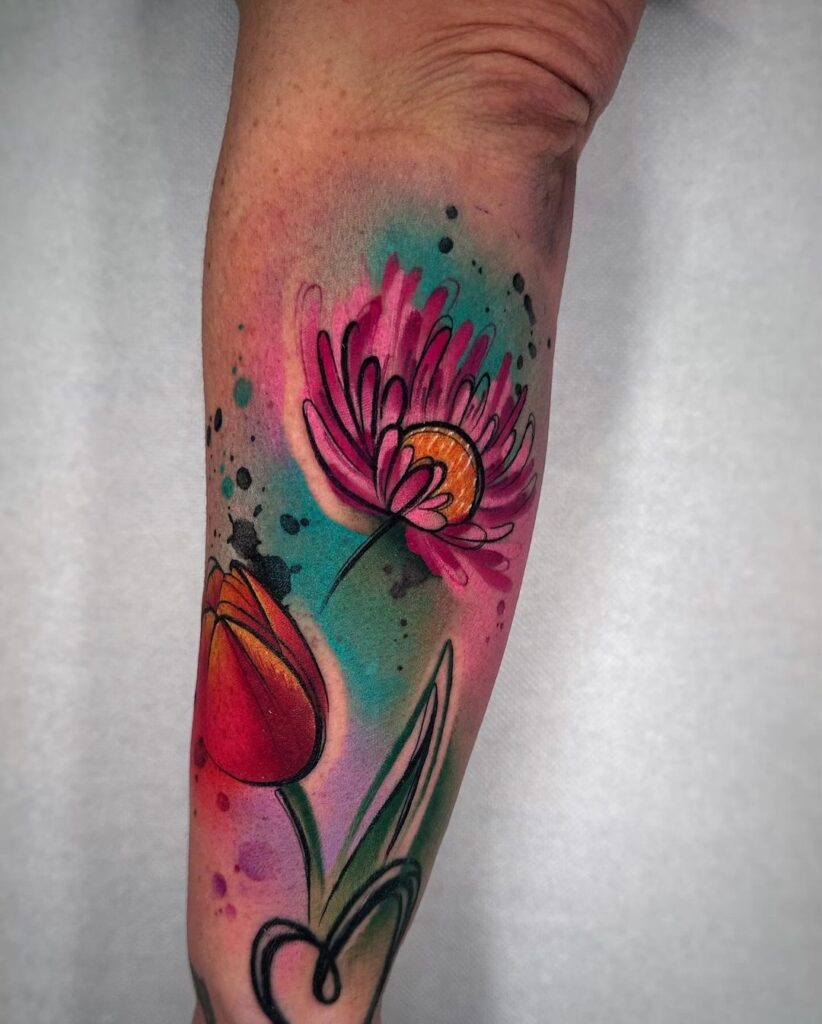 Watercolor Floral Tattoo