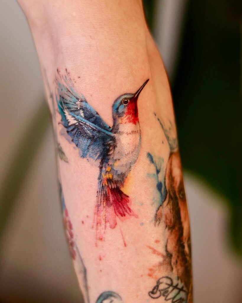 Watercolor Hummingbird Tattoo