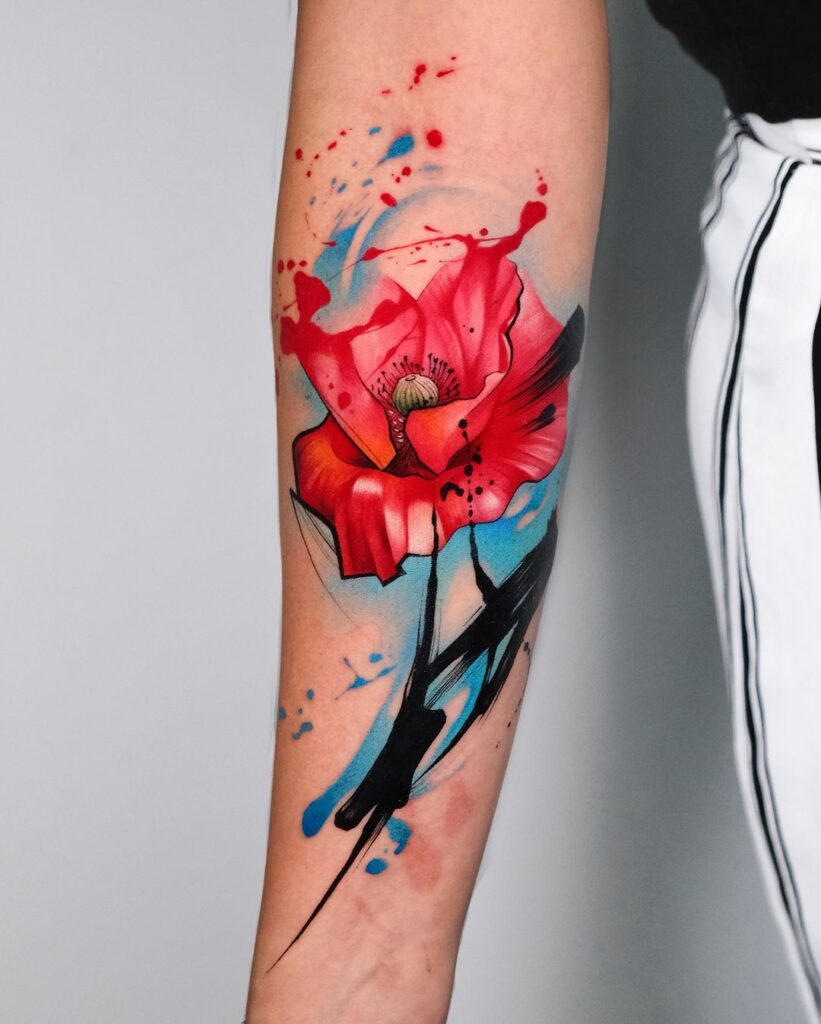 Watercolor Poppy Tattoo