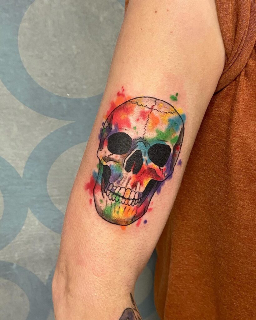 Watercolor Skull Tattoo