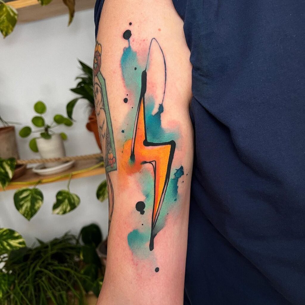 Watercolor Thunderbolt Tattoo