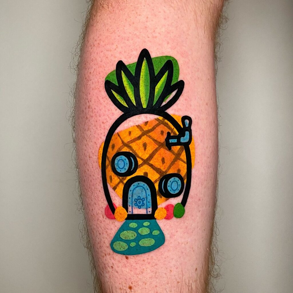 Whimsical SpongeBob's House Tattoo