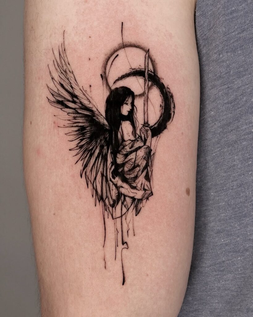 Tatuaggio dell'angelo e della luna