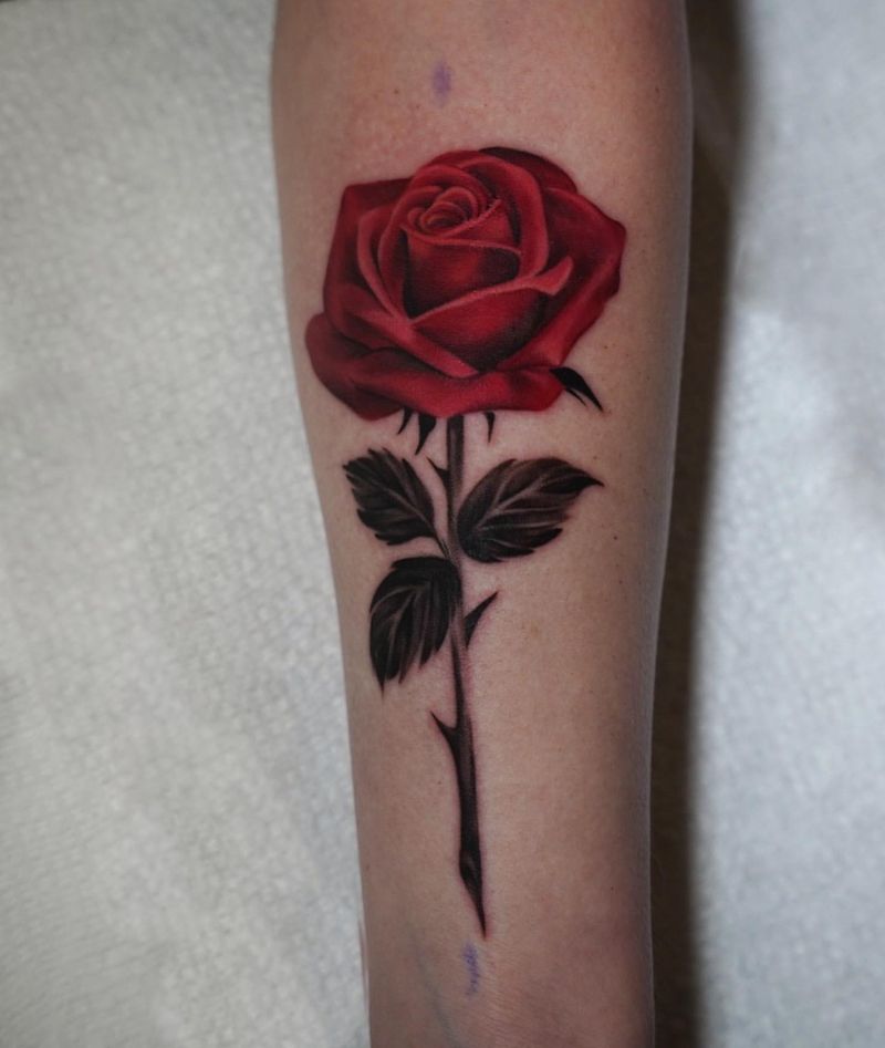 Tatuagem clássica de rosa vermelha