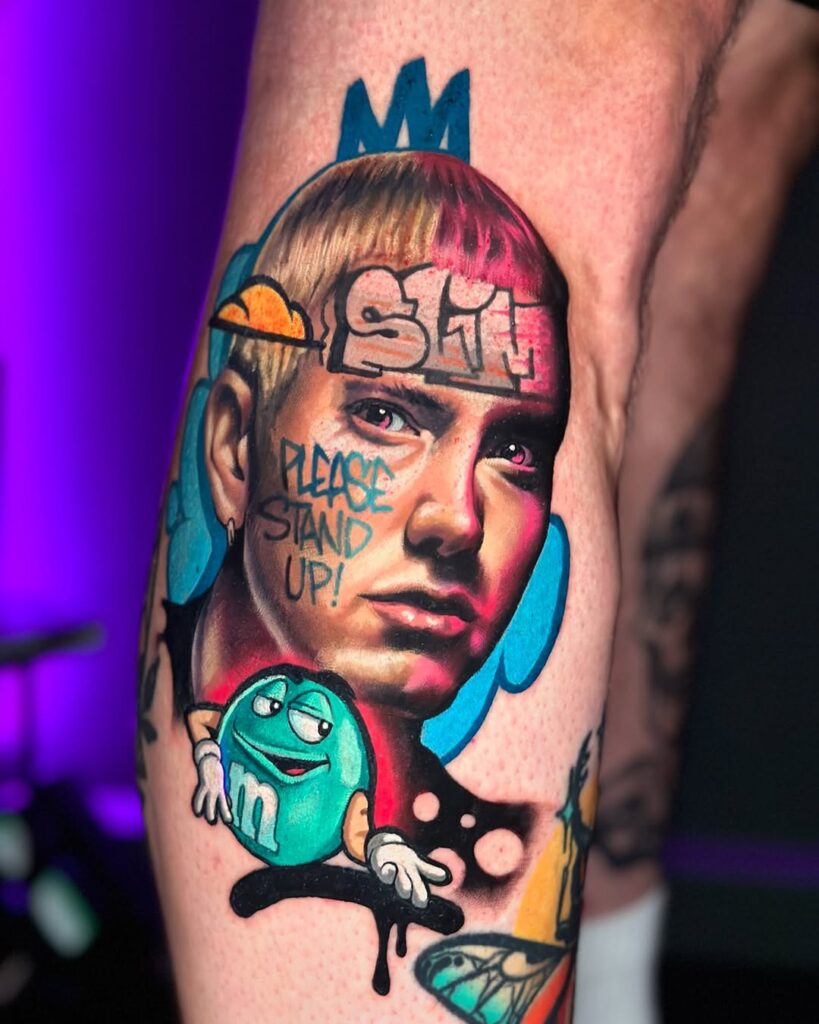 Tatuaggio colorato con ritratto di Eminem