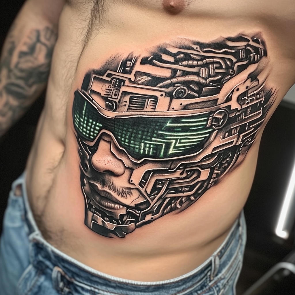 Cyberpunk Stomach Tattoo