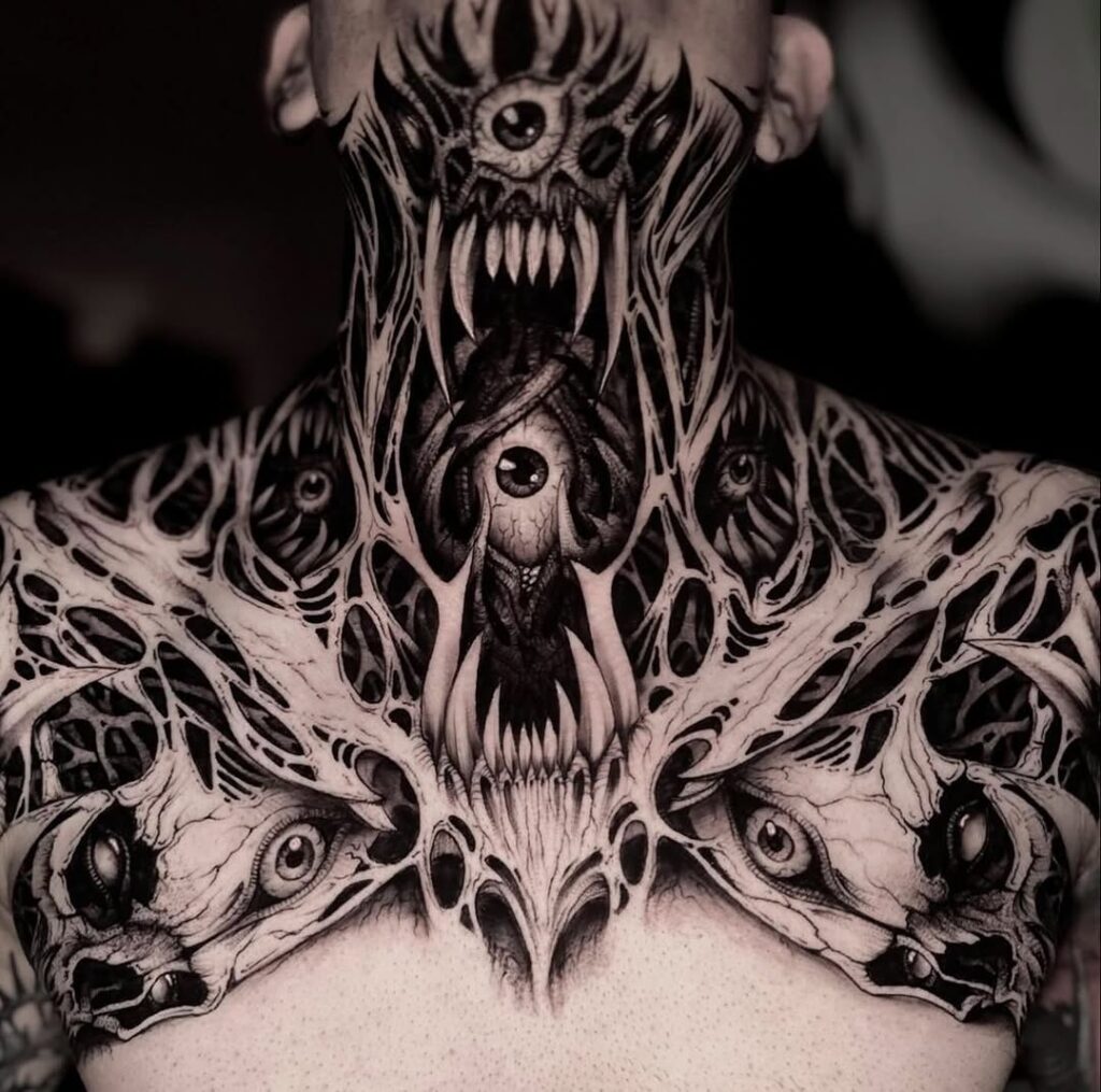 Dark Chest & Neck Tattoo