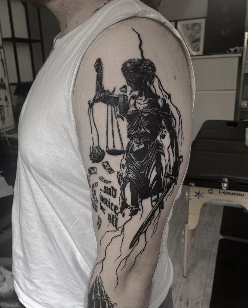 Tatuagem escura da Lady Justice