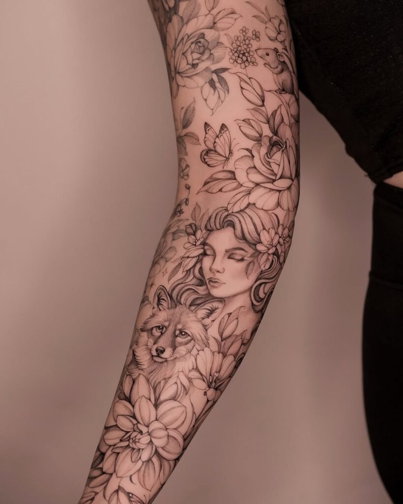 Nature-Inspired Full-Sleeve Tattoo