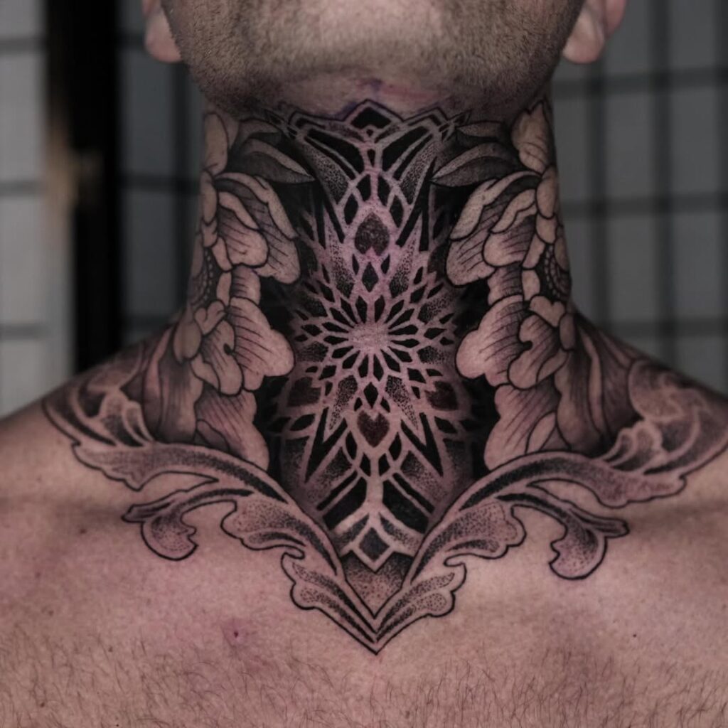 Peony & Mandala Neck Tattoo