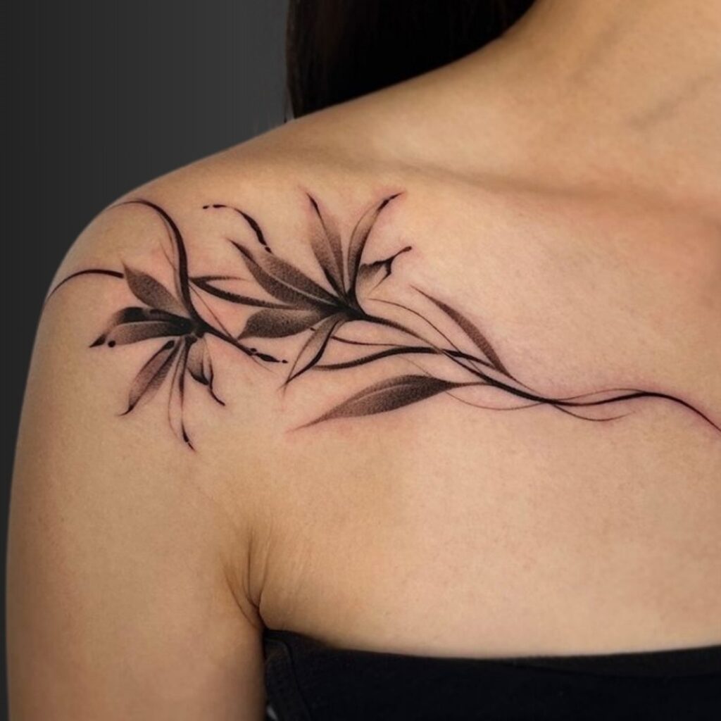 Shadowy Blooms Collarbone Tattoo