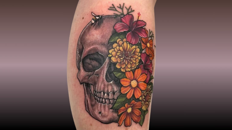 floral skull tattoos
