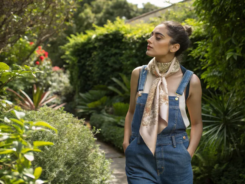 Denim Overalls and Silk Ascot