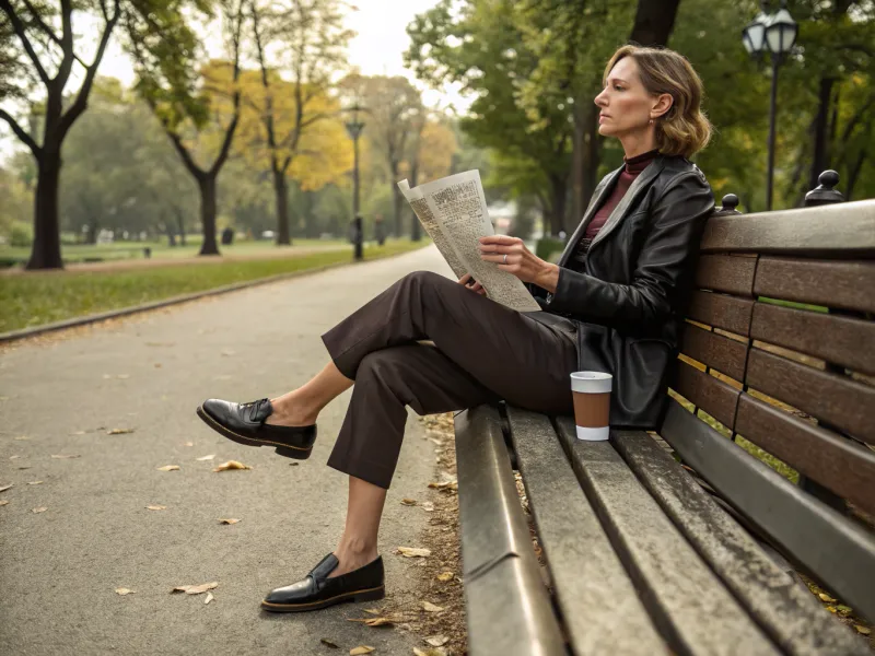 Leather Loafers with Cropped Pants