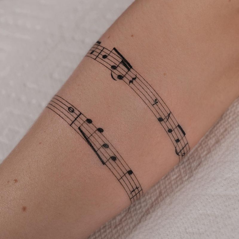 Tatuaje de notas musicales en el brazo