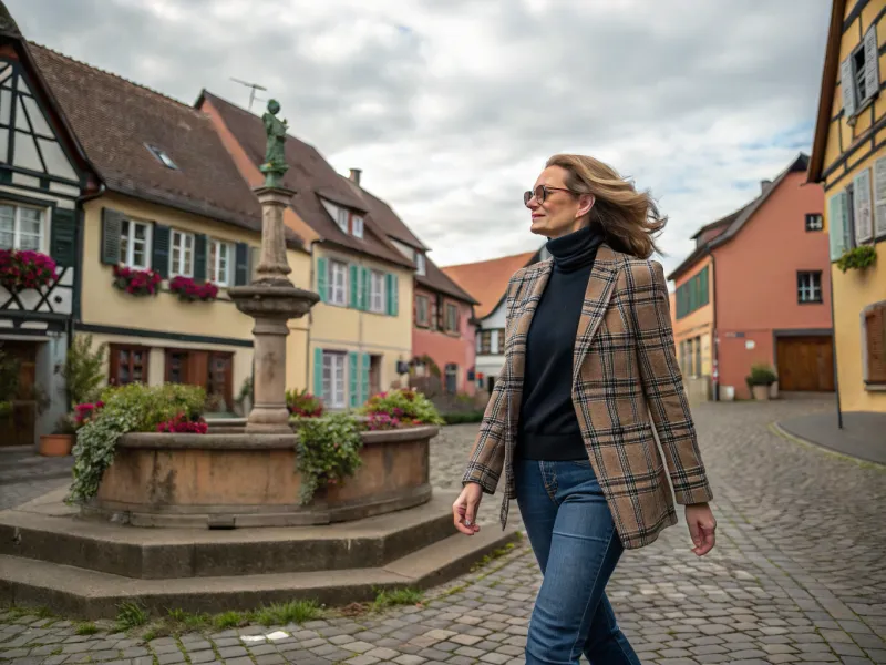 Plaid Blazer with Turtleneck and Jeans