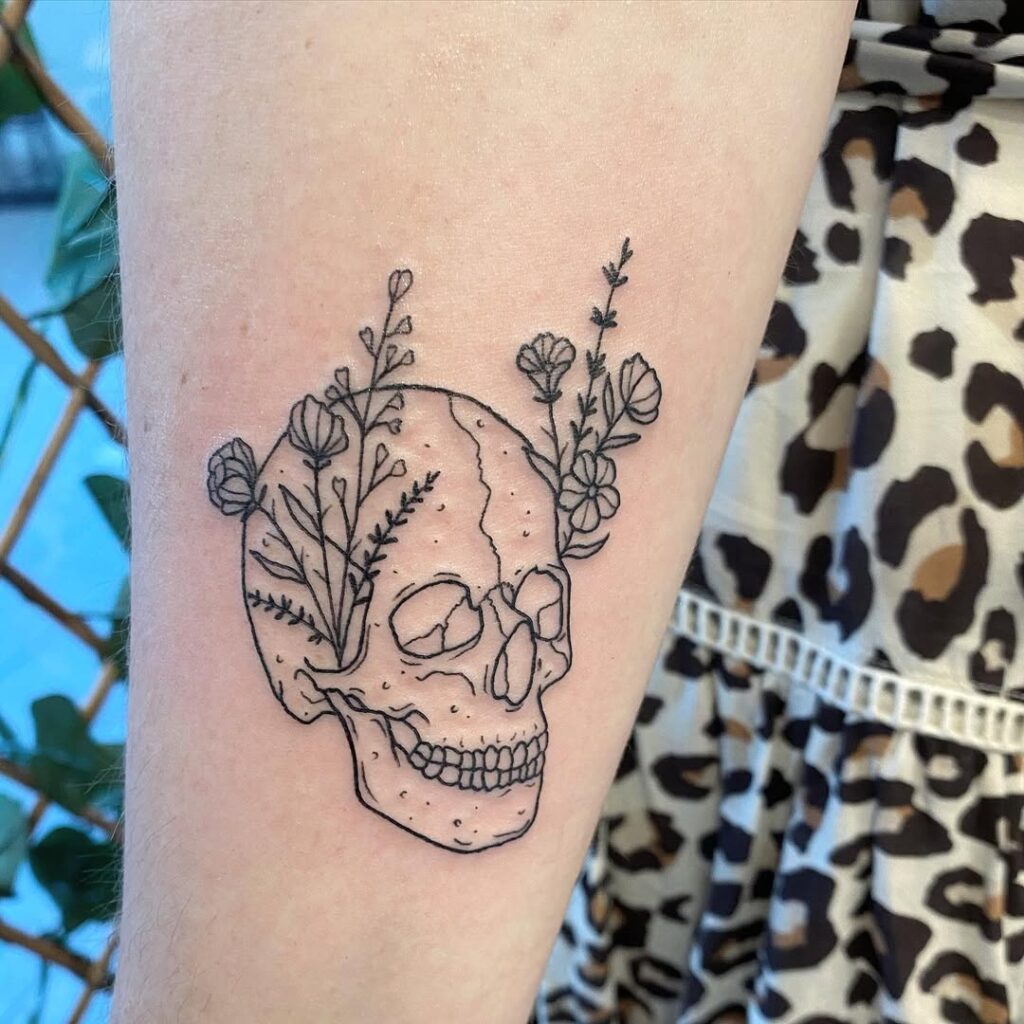 Simple Floral Skull Tattoo