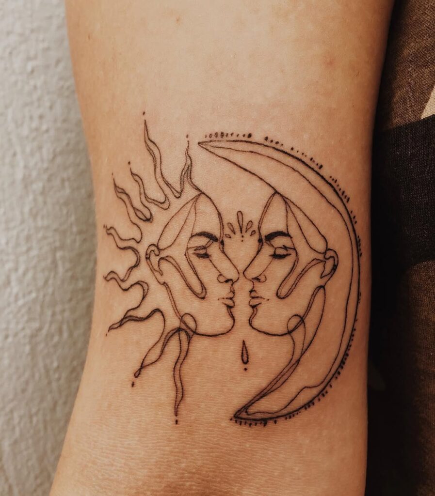 The Sun And Moon Brown Ink Tattoo