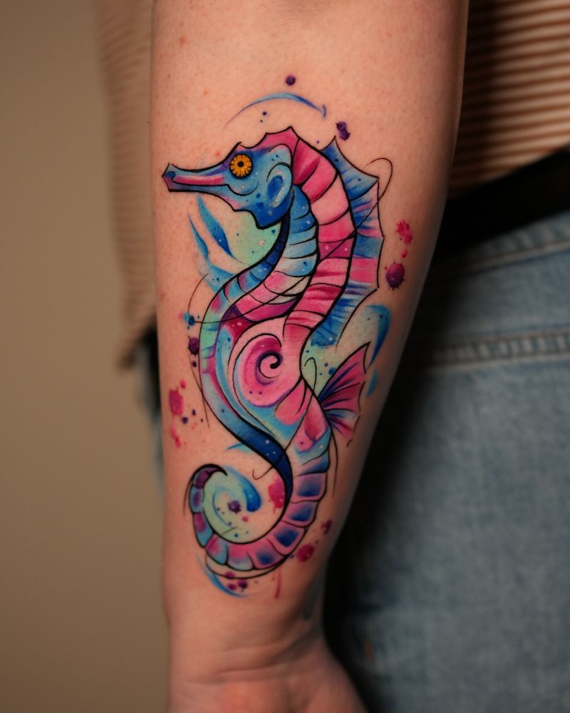 Vibrant Seahorse Tattoo