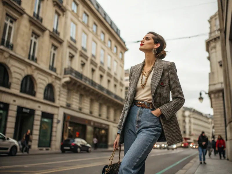 Blazer vintage con vaqueros de cintura alta