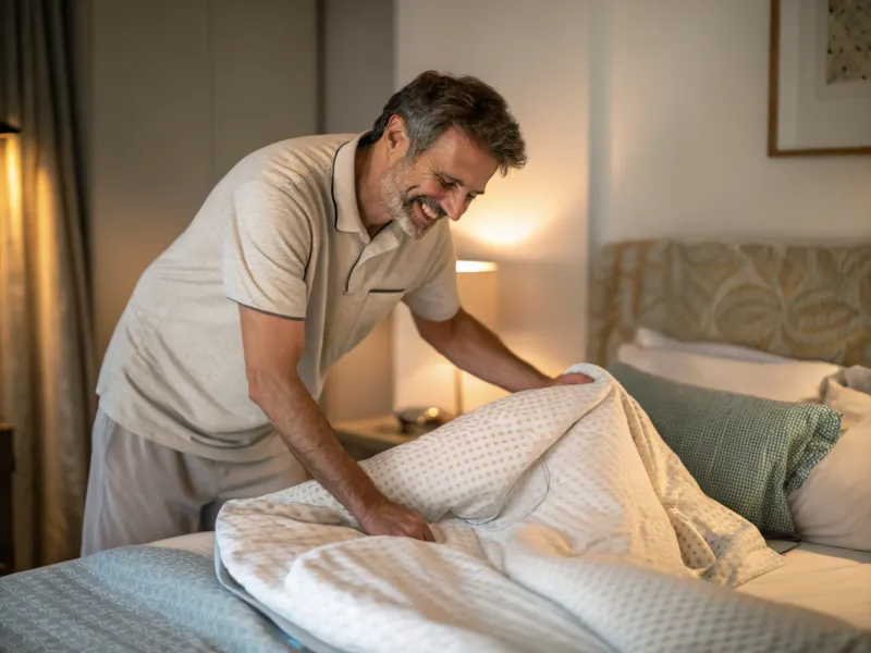 He makes sure your side of the bed is warm before you climb in.