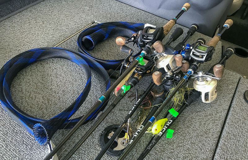 Fishing rods tangled in the corner