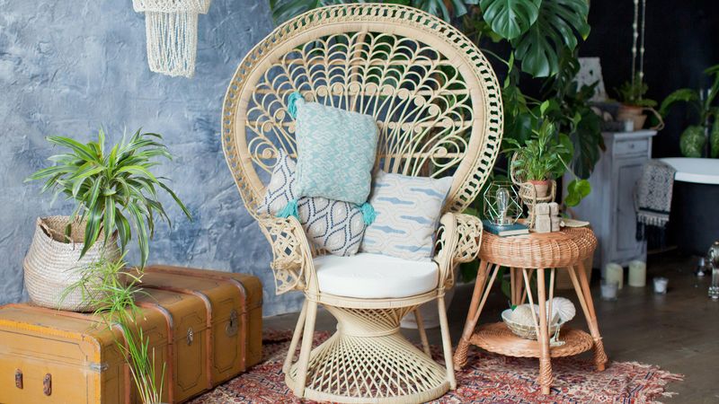 A Wicker Peacock Chair or Hanging Rattan Swing